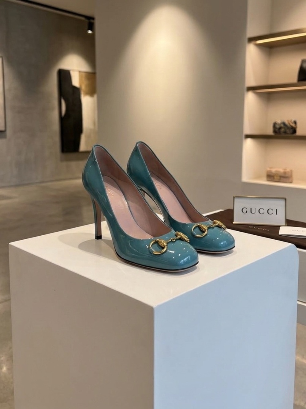 Blue and gold gucci heels (comes in original box)
